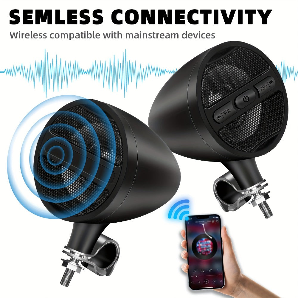 Motorcycle Handlebar Speaker 12V Stereo Audio System with MP3 USB FM Radio Handlebar Mount for Off-Road Dirt Bike ATV Cruiser Waterproof