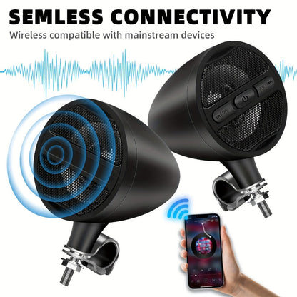 Motorcycle Handlebar Speaker 12V Stereo Audio System with MP3 USB FM Radio Handlebar Mount for Off-Road Dirt Bike ATV Cruiser Waterproof