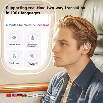 6-Mic AI Translation Bone Conduction Headset 144 Languages, Real-Time Translator Wireless Headphones