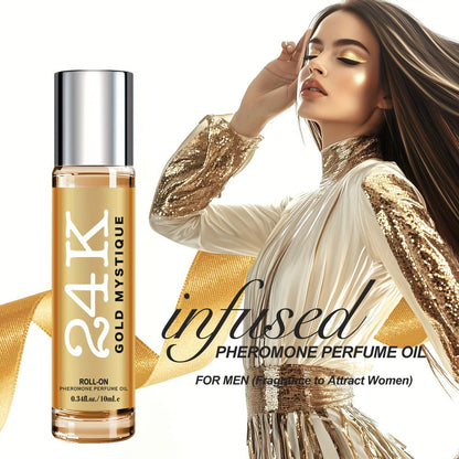 Men's Cologne 24K Infused Roll-On Perfume Oil, 0.34 Fl Oz Gold-Tone Travel Bottle with Fruit & Fresh Selection