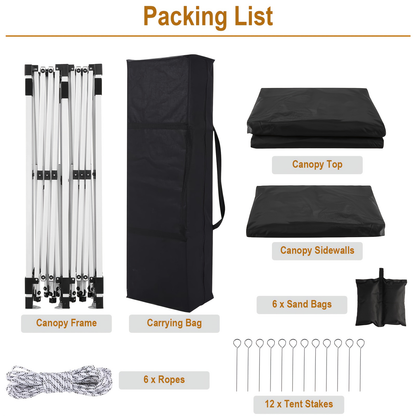 Party Tent 10x20ft 6 Sidewalls Commercial Canopy for Garden, Patio and Yard Use, with the Listed Configuration
