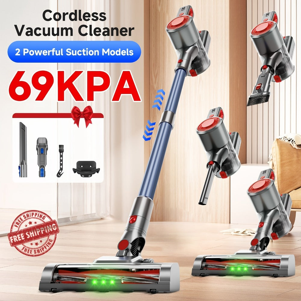 Cordless LED Stick Vacuum Cleaner with Removable Battery, Two Suction Modes and Seven Color Options