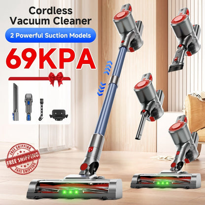 Cordless LED Stick Vacuum Cleaner with Removable Battery, Two Suction Modes and Seven Color Options