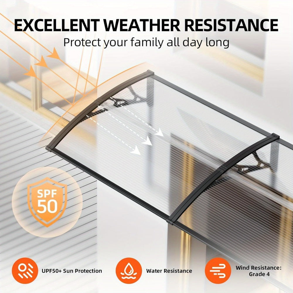 Window Awning Door Canopy Polycarbonate Overhang, UPF 50+ UV & Rain Protection, Leak-Proof Hollow Sheet