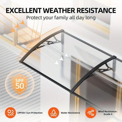 Window Awning Door Canopy Polycarbonate Overhang, UPF 50+ UV & Rain Protection, Leak-Proof Hollow Sheet