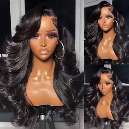 13x4 HD Lace Front Body Wave Synthetic Wig 250% Density Glueless Natural Black Crimson, for Home, Travel and Salon Hair Styling
