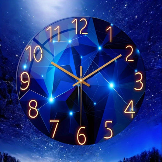 Blue Glass-Face Wall Clock with Gold-Tone Numerals, Quartz Movement and Five Diameter Options from 12 to 24 Inches