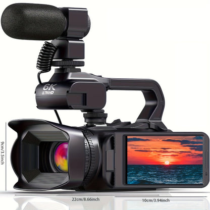 6K 64MP Video Camera Camcorder with IR Night Vision, DINGETU 18X Zoom Vlogging Camera, 4.0" Touch Screen