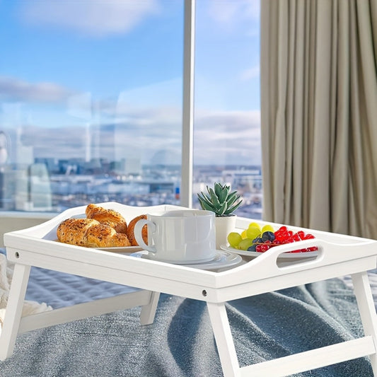 Bamboo Bed Tray Table with Folding Legs & Handles, Breakfast Sofa Lap Desk, 19.32" x 11.83", Natural Bamboo