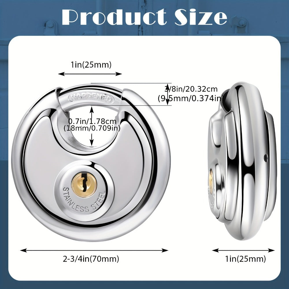 Padlocks with Same Key - 10pcs Stainless Steel Disc Lock Set, Keyed Alike Discus Pad Lock 2-3/4 Inch Wide 3/8 Inch Shackle