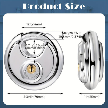 Padlocks with Same Key - 10pcs Stainless Steel Disc Lock Set, Keyed Alike Discus Pad Lock 2-3/4 Inch Wide 3/8 Inch Shackle