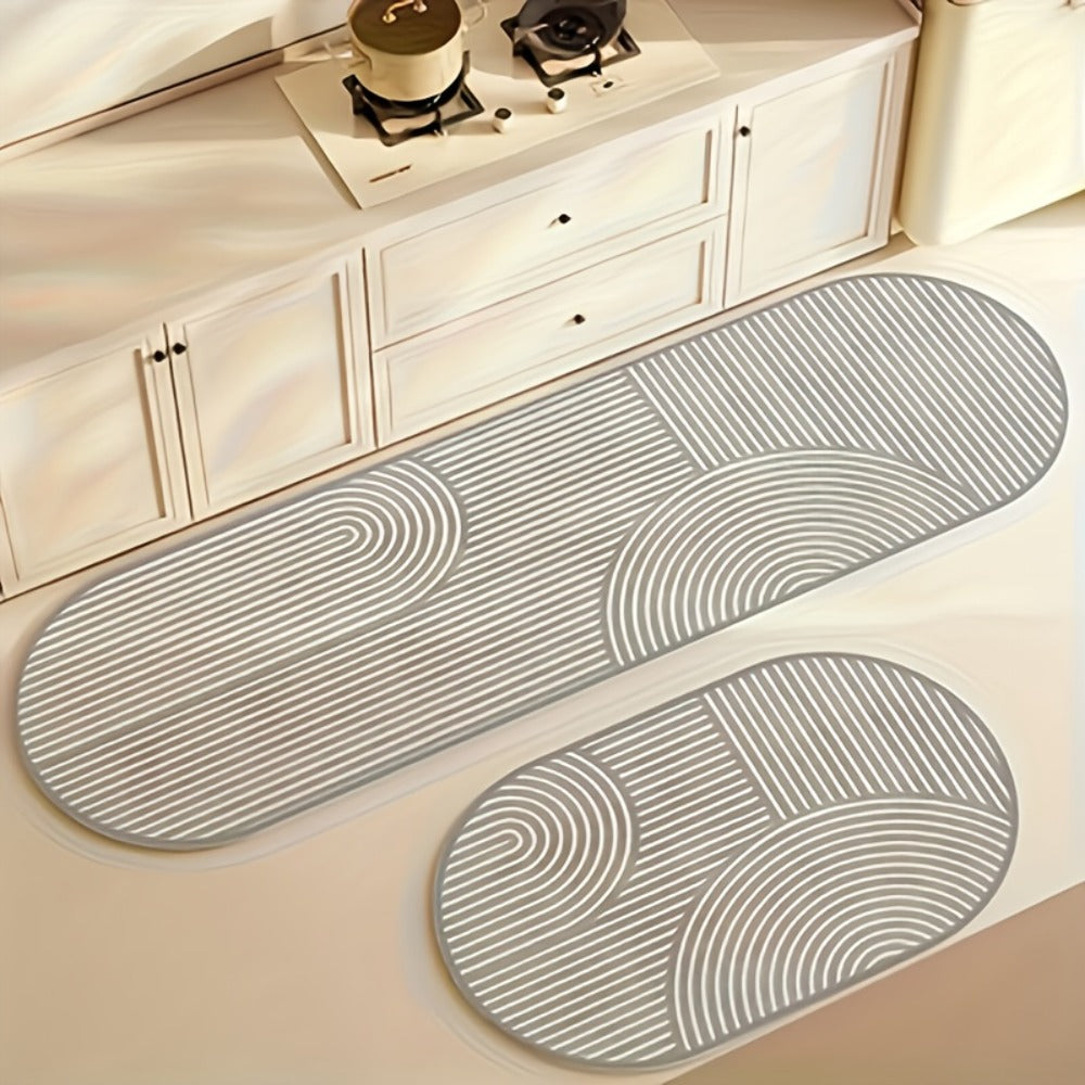 Kitchen Mat, Striped Polyester Runner in Beige or Gray with 40x60cm and 40x120cm Sizes and Printed Care Steps