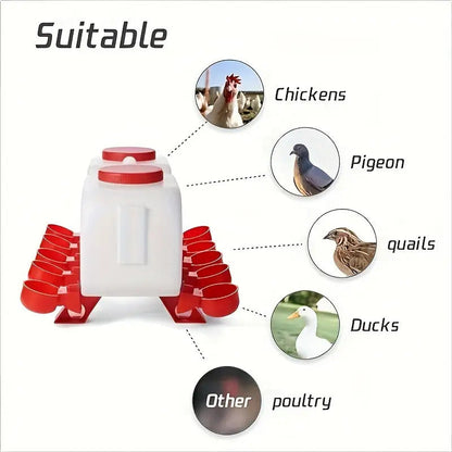 Chicken Waterer, 10 Cup Dual Row Stand Chick Duck Quail for Garden, Patio and Yard Use, with the Listed Configuration