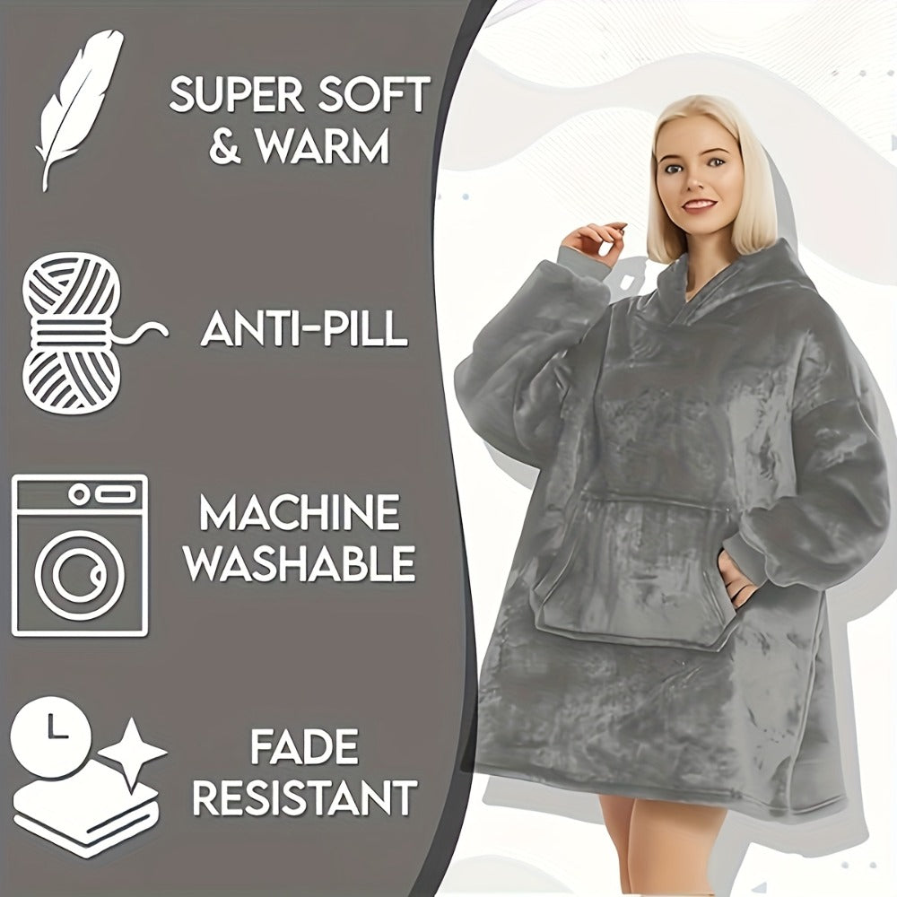 Flannel-Labeled Wearable Blanket Hoodie with Front Pocket and Ten Standard or Extended Color Styles