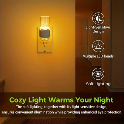 Night Light Plug-In Wall Lamp 2-Pack with 3000K Warm White LED, Touch Dimming and Automatic Light Sensor