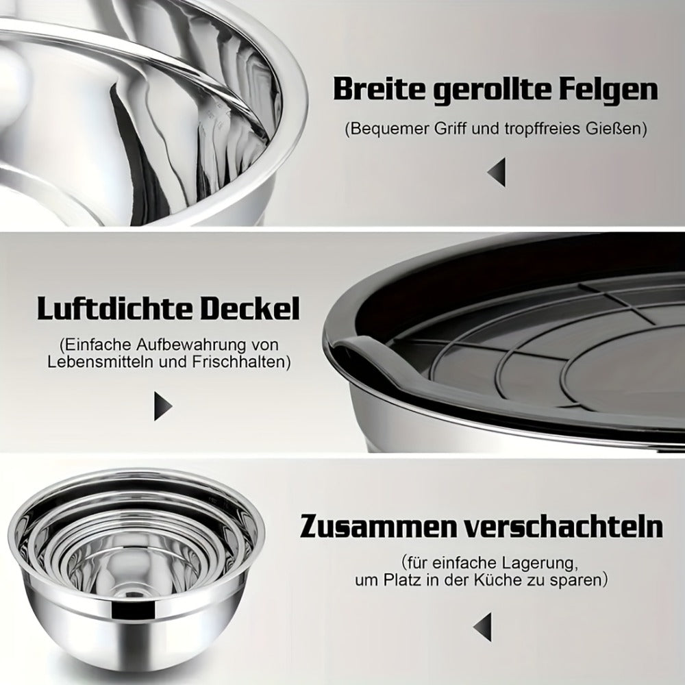 Stainless Steel Mixing Bowls with Airtight Lids Set of 14 Seven Nesting Bowls 0.7 to 4.5QT for Home Cooking, Dining and Outdoor Meals