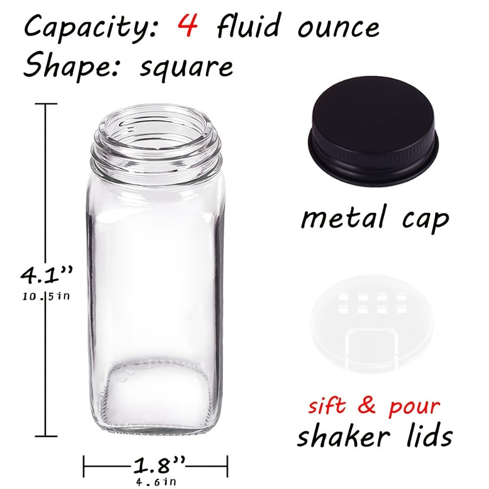 Glass Spice Jars with Labels 24 Pack – Square Empty Spice Containers with Shaker Lids for Home Cooking, Dining and Outdoor Meals