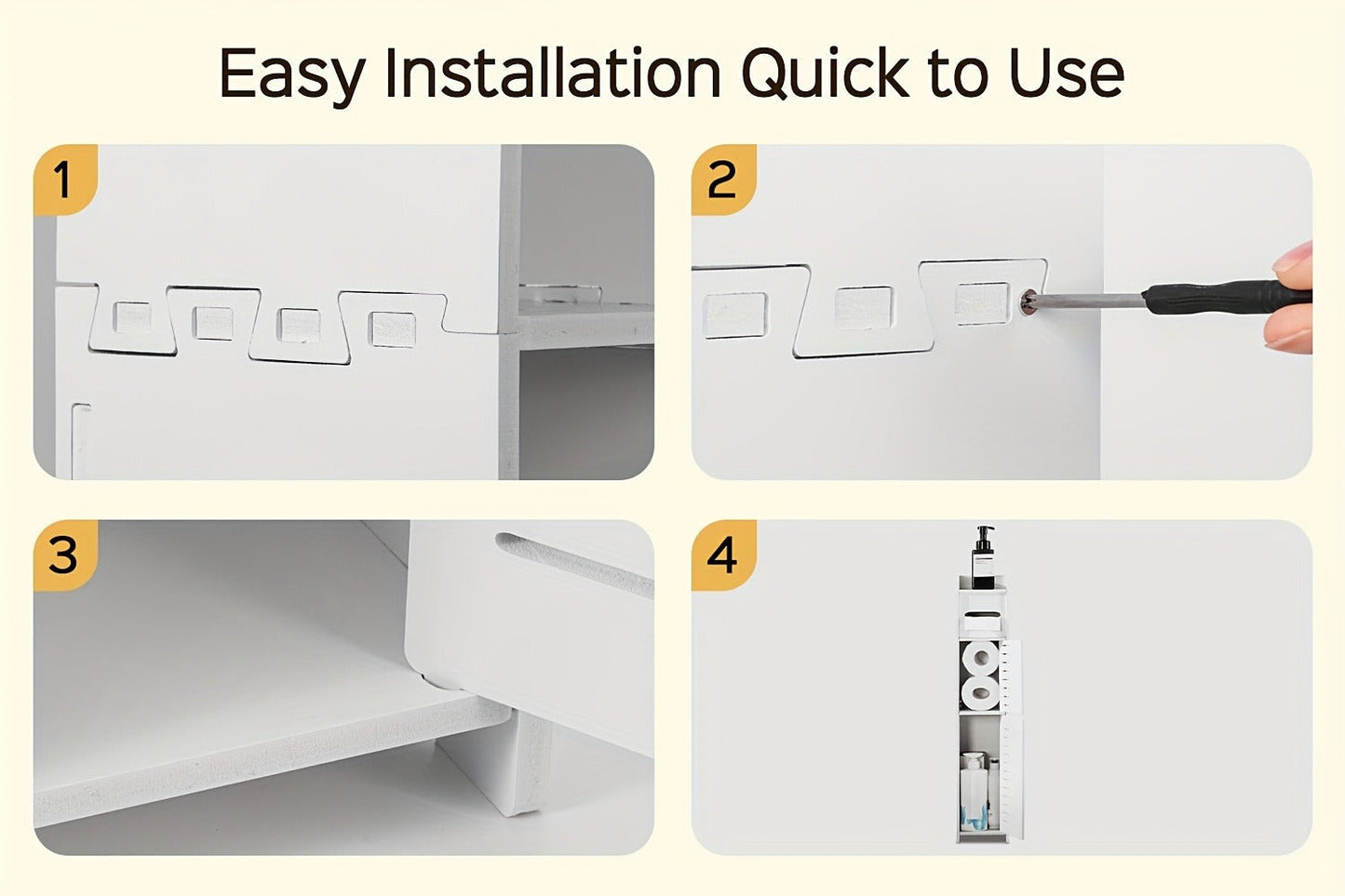 Slim Bathroom Storage Cabinet, PVC Toilet Paper Holder & Organizer for Small Spaces, Easy Assembly