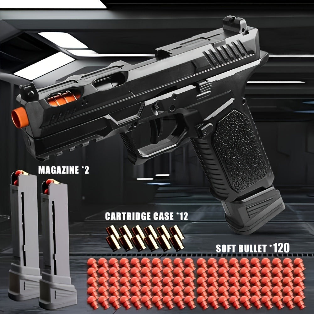 Bullet Toy Gun Pistol with Ejecting Shells & 100 Bullets, Semi- Rapid Fire Foam Blaster for Kids Boys Ages 6+