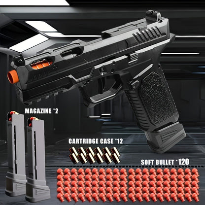 Bullet Toy Gun Pistol with Ejecting Shells & 100 Bullets, Semi- Rapid Fire Foam Blaster for Kids Boys Ages 6+