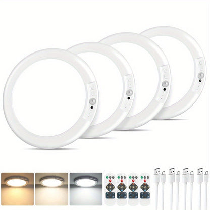 Motion Sensor Ceiling Light Rechargeable with Remote, 3-Color Dimmable Wireless LED Overhead Light