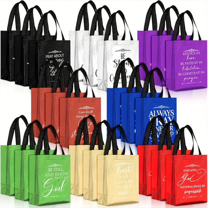 Christian Gift Bags Bulk 48pcs with Handles, Bible Verse Religious Gift Bags Medium Size, Reusable Church Bags for Father's Day