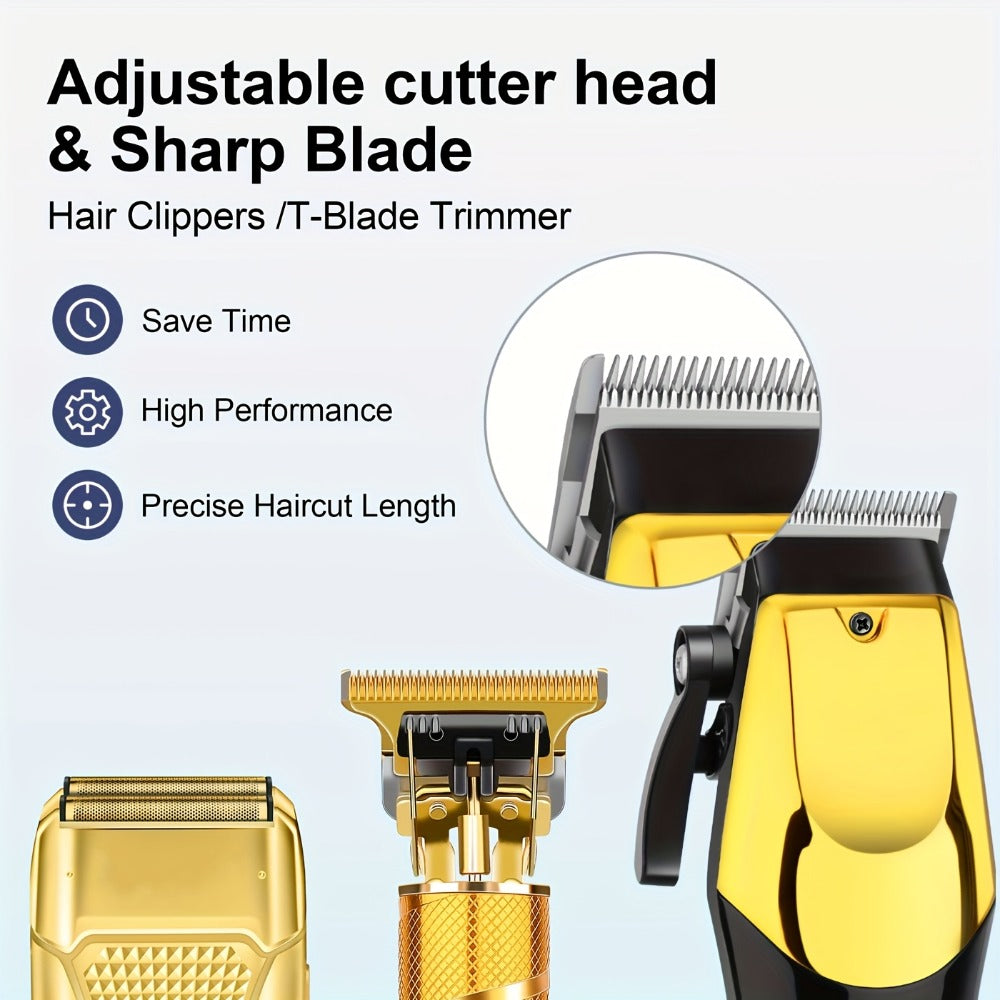 Men's Grooming Kit Hair Clipper Set USB Rechargeable LCD Display – Professional Clipper Razor T-Blade Trimmer 8 Guide Combs & Apron Complete