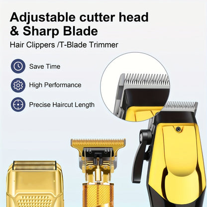 Men's Grooming Kit Hair Clipper Set USB Rechargeable LCD Display – Professional Clipper Razor T-Blade Trimmer 8 Guide Combs & Apron Complete