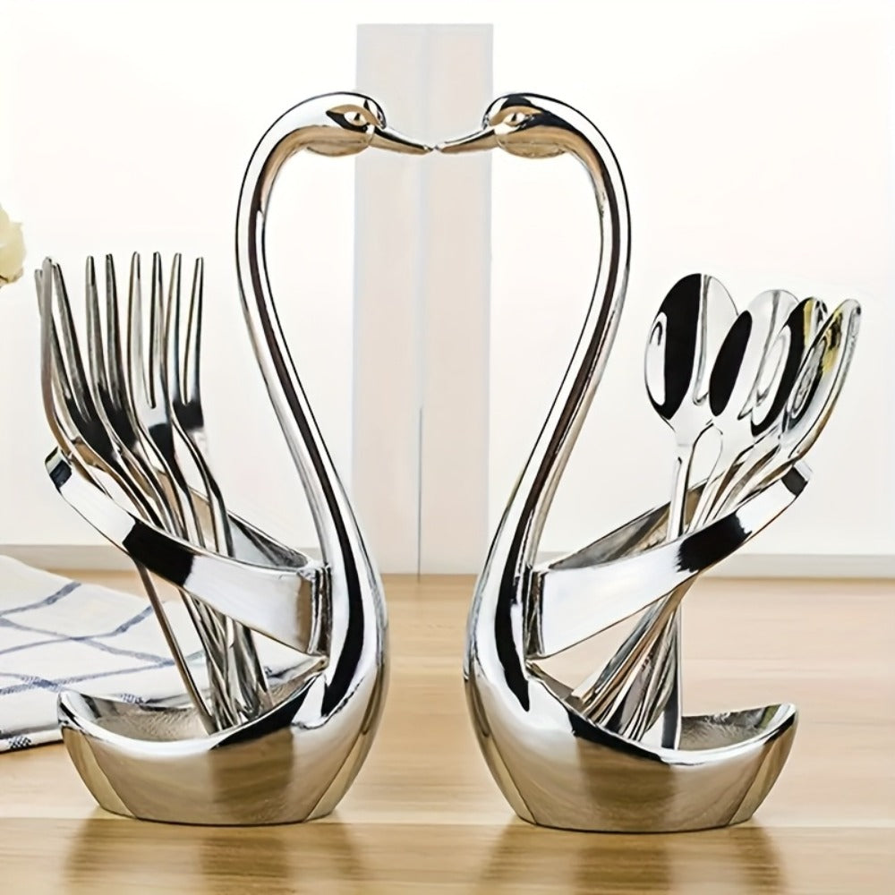 Swan Shaped Cutlery Rack Stainless Steel | Elegant Decorative Plate Holder Stand | Creative Metal Tableware Display for Party Wedding Dining