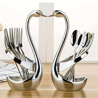 Swan Shaped Cutlery Rack Stainless Steel | Elegant Decorative Plate Holder Stand | Creative Metal Tableware Display for Party Wedding Dining