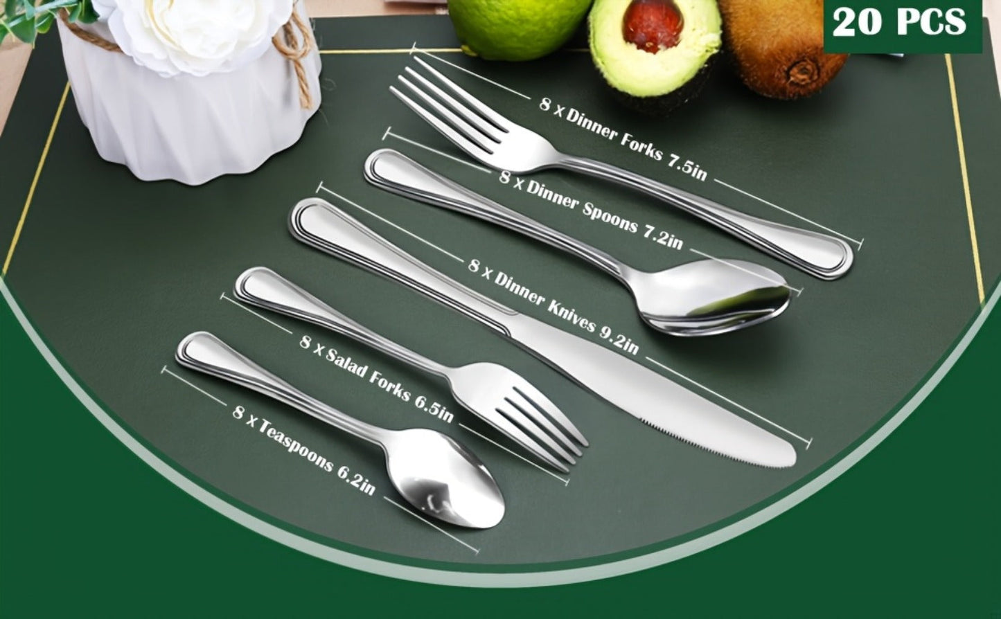 Stainless Steel Flatware Sets in 20–72 Piece Silver, Black or Gold Configurations with Exact Checkout Options