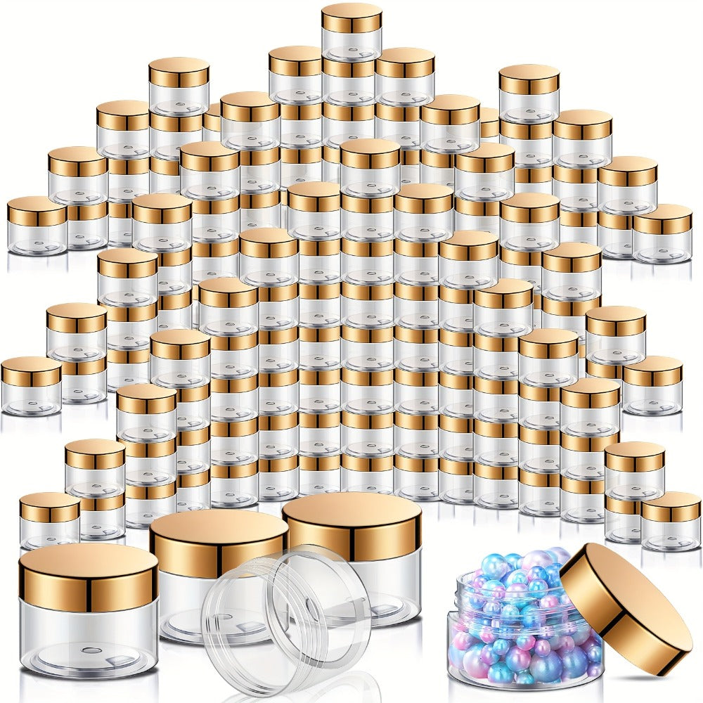 Wide Mouth Plastic Jars with Lids 2oz 100 Pack Clear Cosmetic Containers with Golden Flip Top Lid for Lotion Cream Body Butter Lip Balm