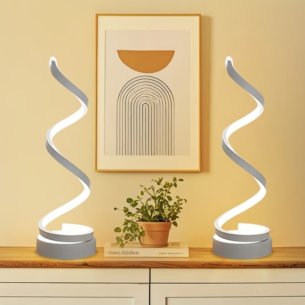 Dimmable Spiral Table Lamp with Touch Control & USB-C Charging Port, 3-Way Brightness Bedside Nightstand Lamp