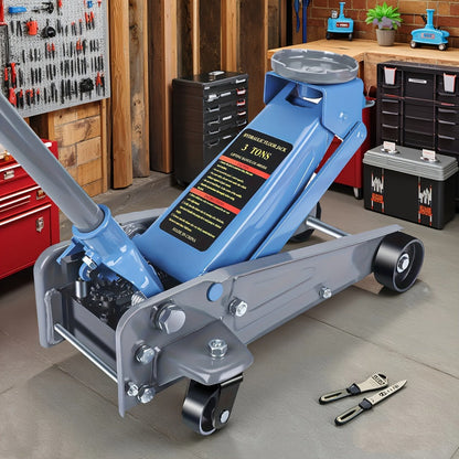 3 Ton Floor Jack with Wheels Rapid Pump Low Profile Car Jack 5.31"-18.11" Lift Range 460mm Max Height