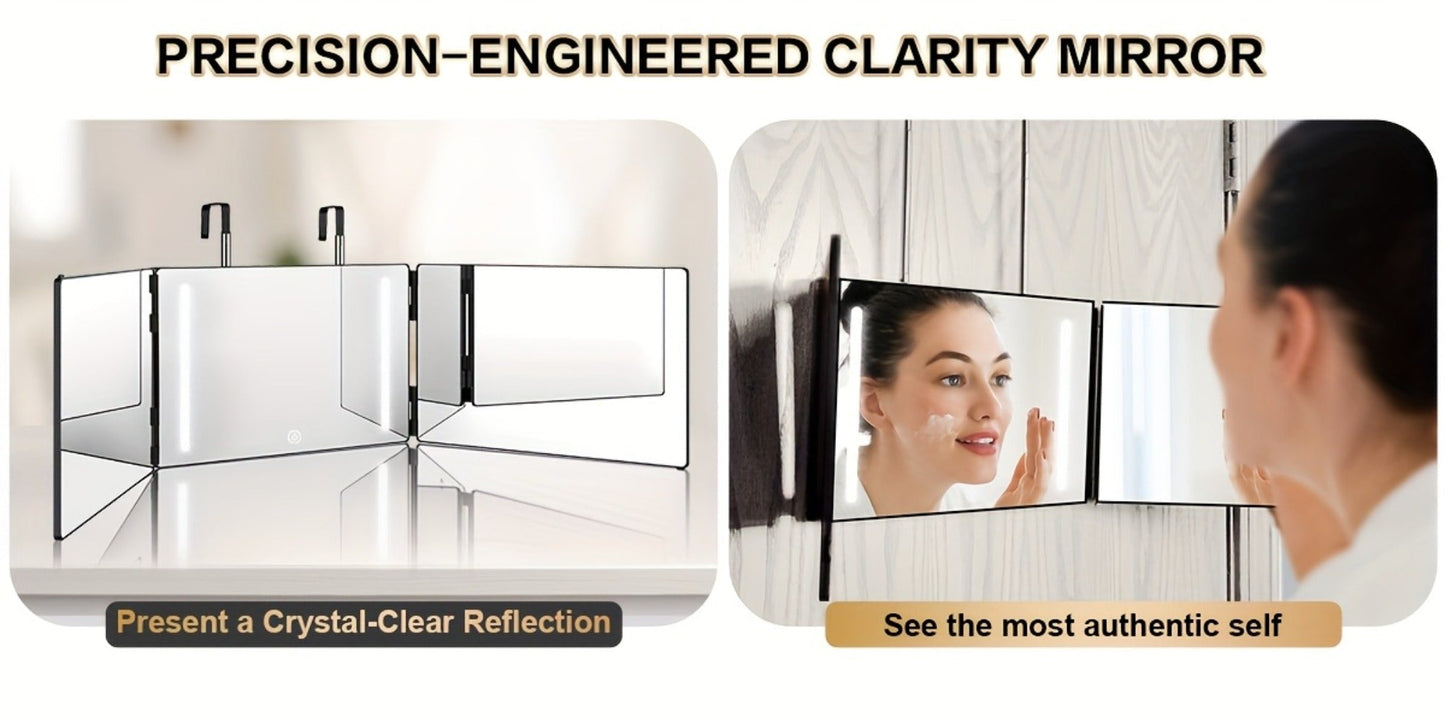 360° LED Self Hair Cutting Mirror, Anti-Fog HD Glass, Touch Dimming LED Light, USB Rechargeable 1500mAh