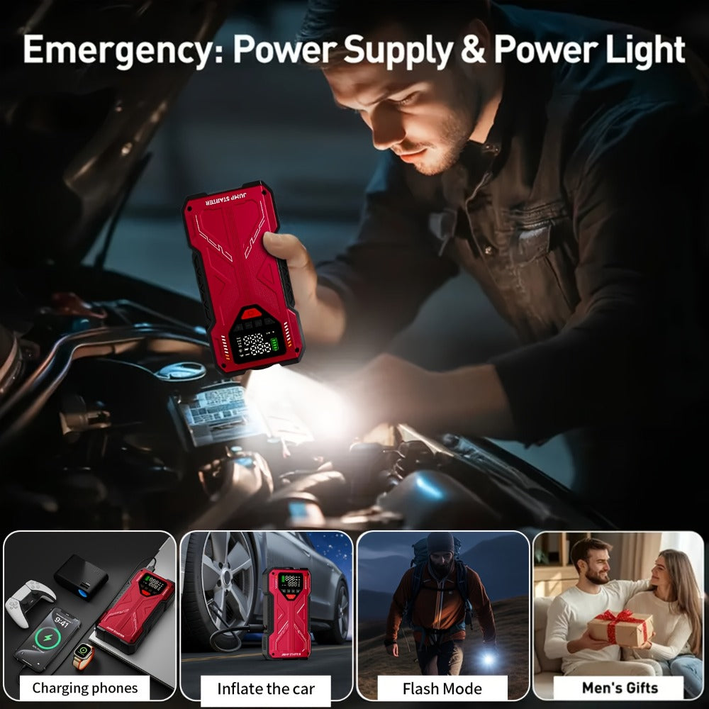 Jump Starter with Air Compressor 5000A/7000A Peak – 150PSI Digital Tire Inflator, Portable Battery Pack for 10L Gas & Diesel
