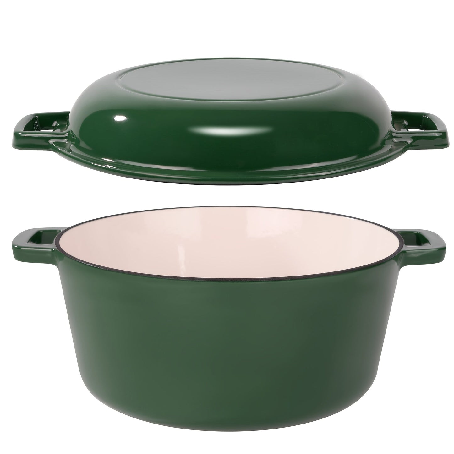 6QT Enameled Cast Iron Dutch Oven with Reversible 2QT Skillet-Style Lid and Four Color Options
