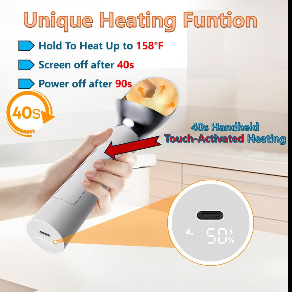 Heated Electric Ice Cream Scoop, USB-C Rechargeable with 3 Temperature Levels up to 158°F, Touch-Activated
