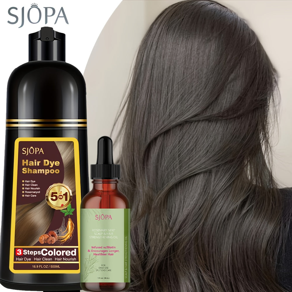 Natural Hair Dye Shampoo Kit 3-in-1 with Rosemary Oil & Squalane, Plant-Based Gray Hair Coverage
