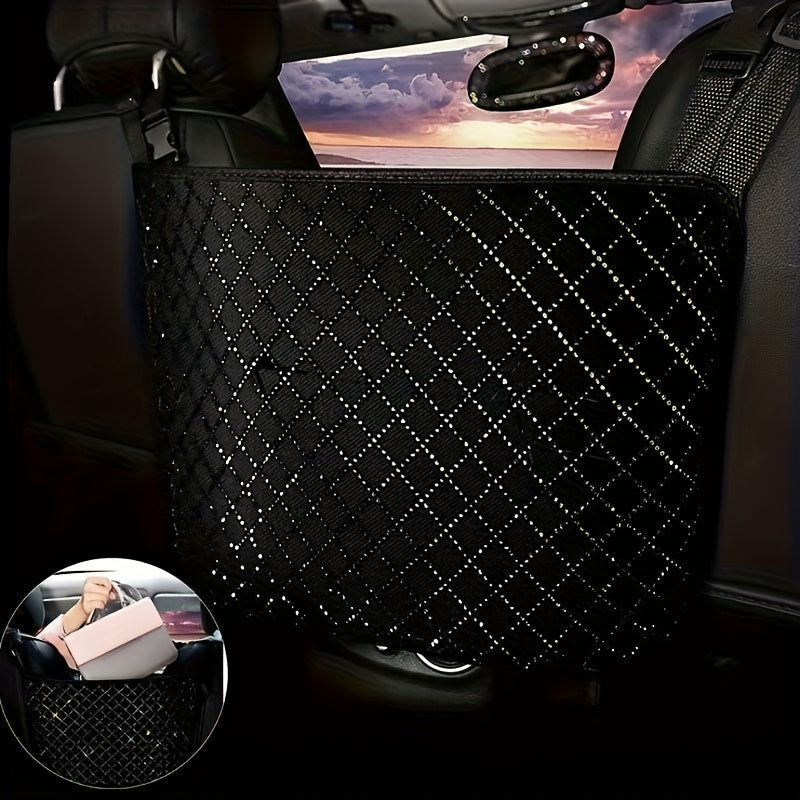 Rhinestone Car Seat Back Purse Holder and Mesh Barrier in Six Crystal Color Checkouts for Cars and SUVs