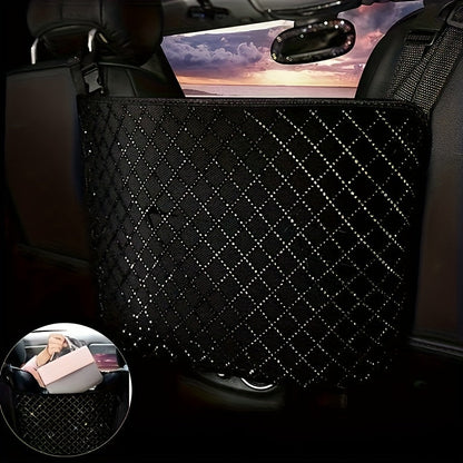 Rhinestone Car Seat Back Purse Holder and Mesh Barrier in Six Crystal Color Checkouts for Cars and SUVs