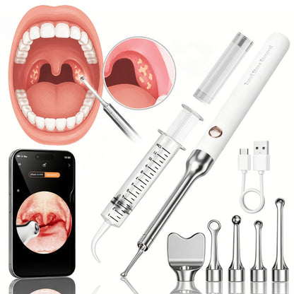 Tonsil Stone Remover with Camera - 1080P HD Visual Tonsil Stone Removal Tool with LED Light, 5-in-1 Stainless Steel Tips