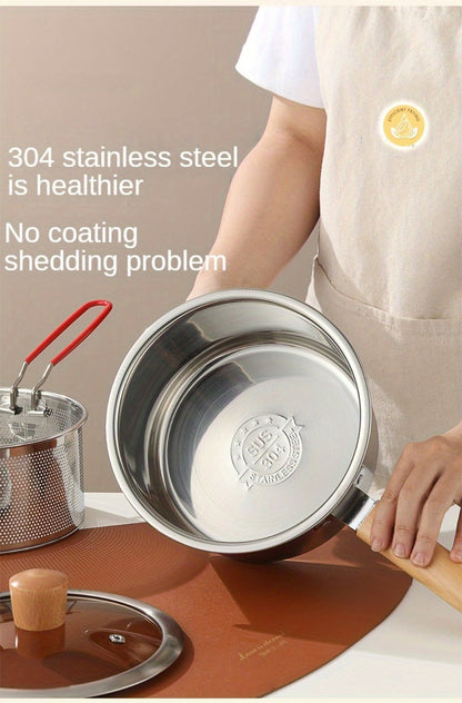 Stainless Steel Deep Fryer Pot Set with Frying Basket & Glass Lid, Non-Stick Multi-Function Cookware for Deep Frying, Noodles