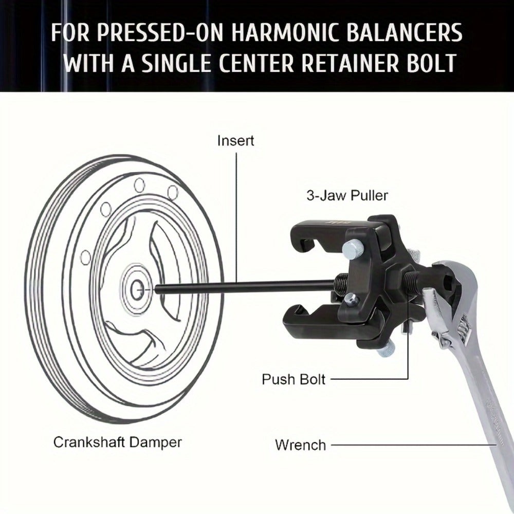 Harmonic Balancer Puller Kit 6pcs 3-Jaw – Crankshaft Damper Pulley Puller for Ford, GM, Chrysler, Cadillac, Chevrolet Truck & Mitsubishi