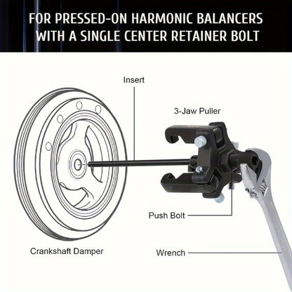 Harmonic Balancer Puller Kit 6pcs 3-Jaw – Crankshaft Damper Pulley Puller for Ford, GM, Chrysler, Cadillac, Chevrolet Truck & Mitsubishi