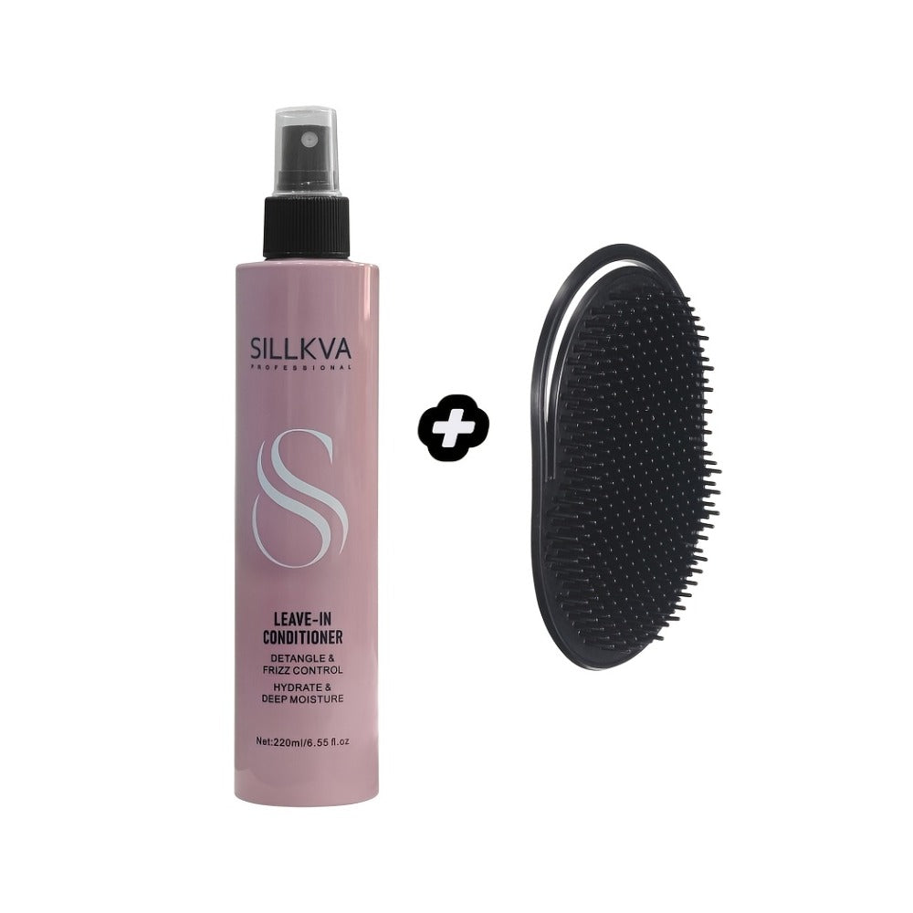 Leave-In Conditioner Spray & Detangling Hair Brush Set - Anti Frizz Smoothing Glycerin Formula for Home, Travel and Salon Hair Styling