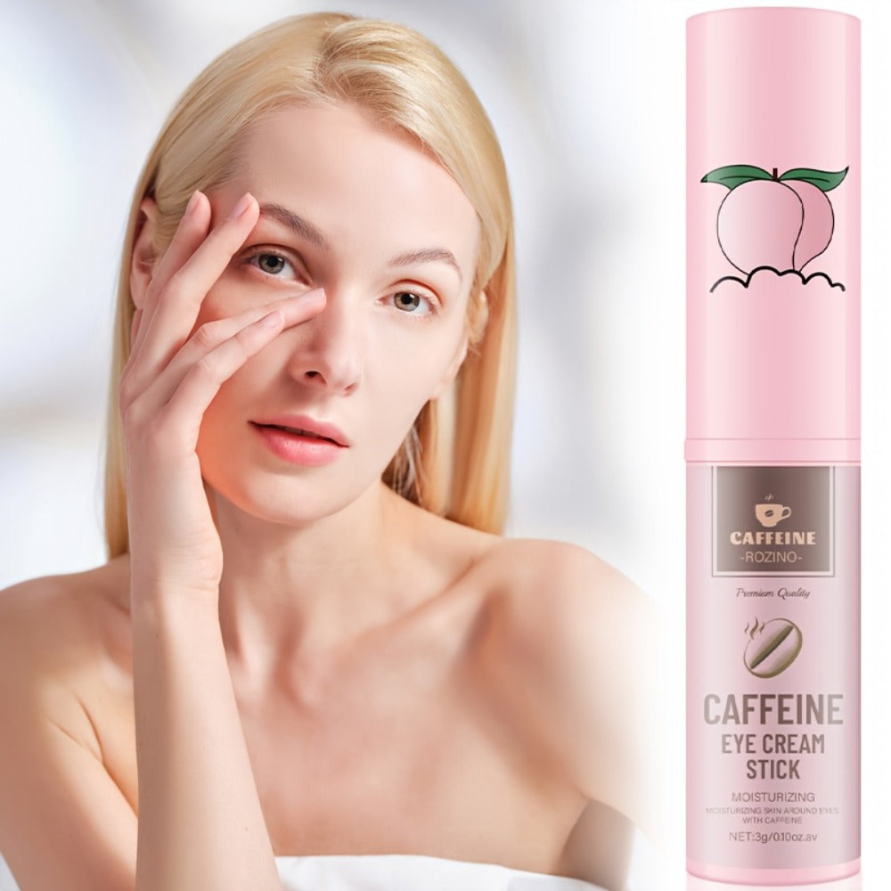 Two-Piece Caffeine-Labeled Eye Cream Stick Set with Coordinated Peach-Print Twist-Up Tube Design