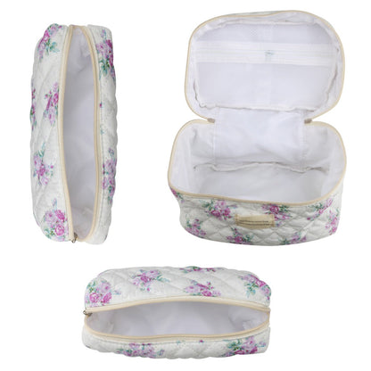 Quilted Floral Makeup Bag Set 3PCS Large Capacity Dual Layer Cotton Cosmetic Bags Coquette Aesthetic Travel Toiletry Organizer Gift