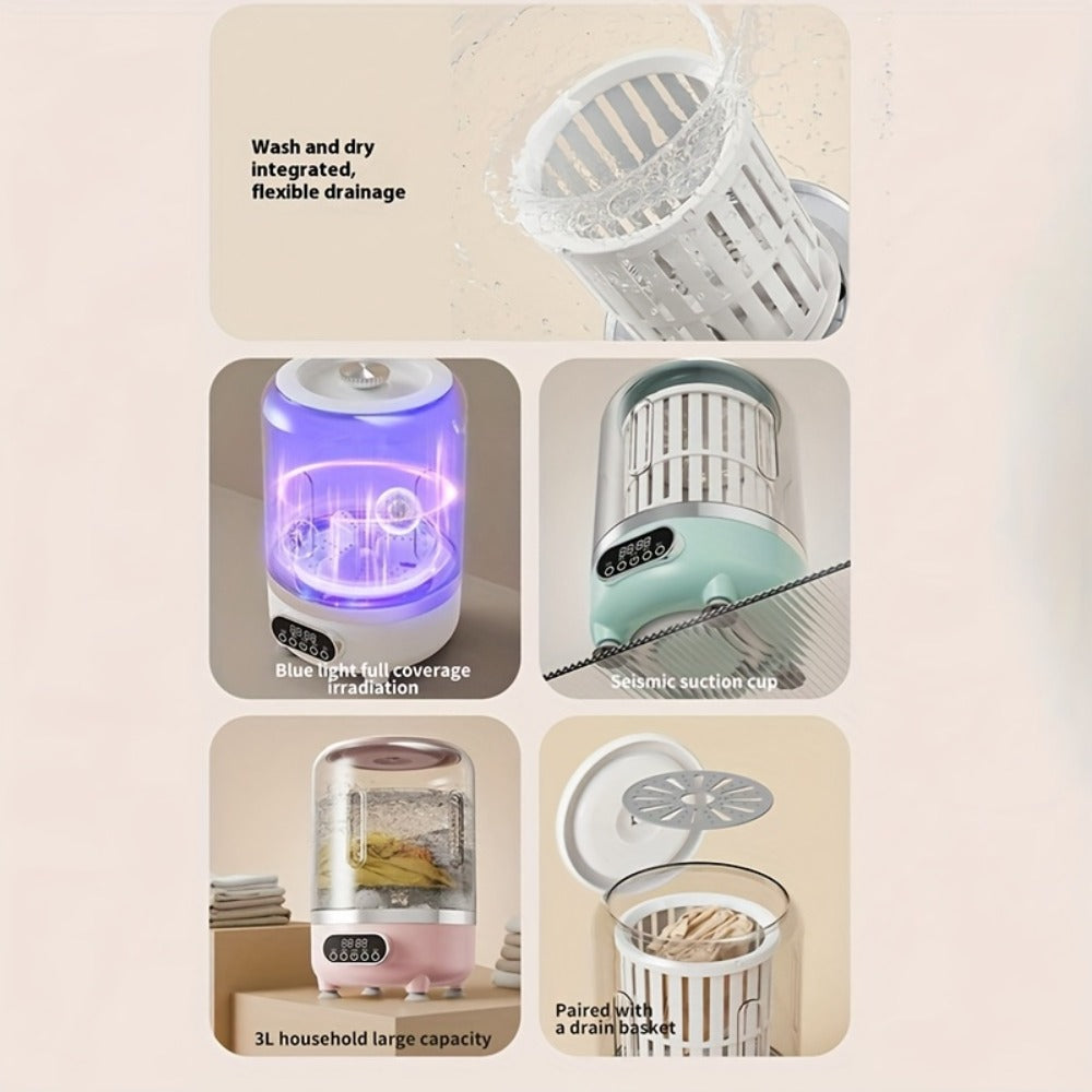 Portable Mini Washing Machine Wash & Dry All-in-One, Blue Light, Flexible Drainage for Entryways, Bedrooms and Living Spaces