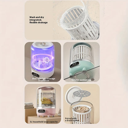 Portable Mini Washing Machine Wash & Dry All-in-One, Blue Light, Flexible Drainage for Entryways, Bedrooms and Living Spaces